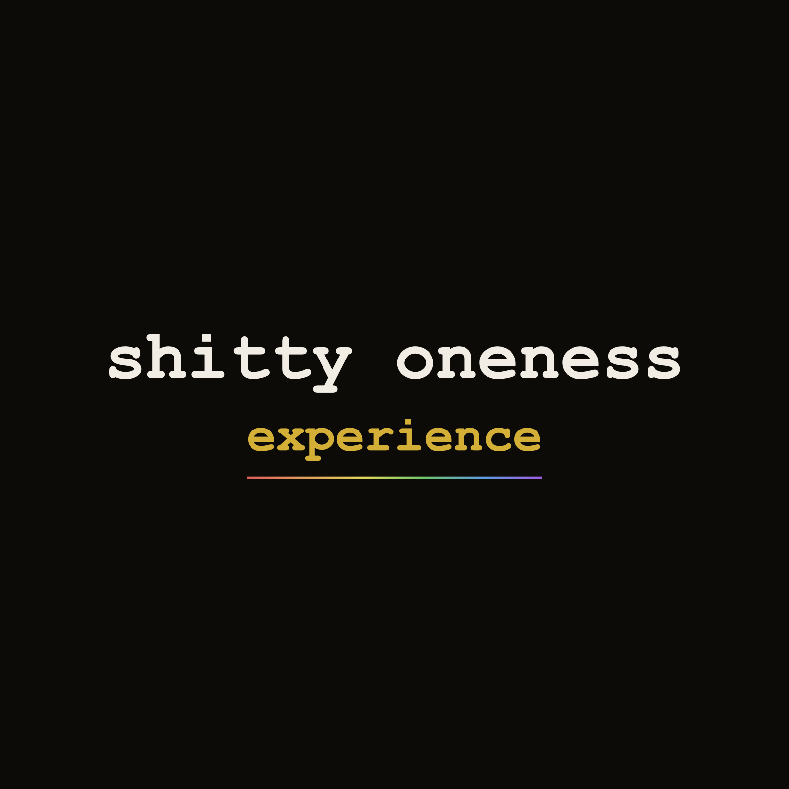 Black hat design: shitty oneness over the word experience in gold, above a short rainbow spectrum line